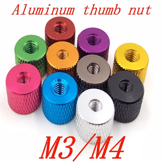 Tuerca de aluminio colorida Tuercas redondas moleteadas a mano
